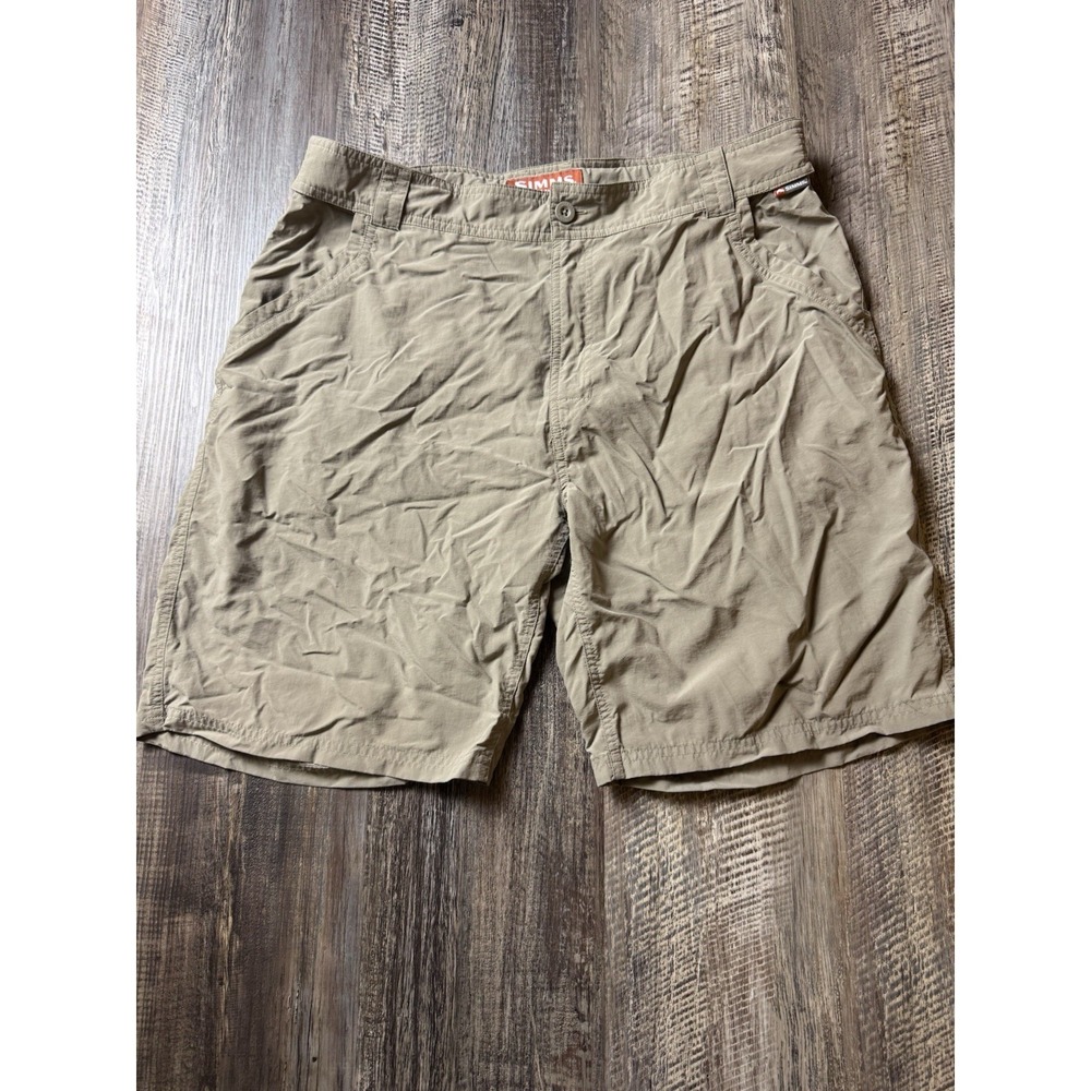 Simms Fishing Shorts Mens XL Beige Khaki 100% Nylon Adjustable Outdoors